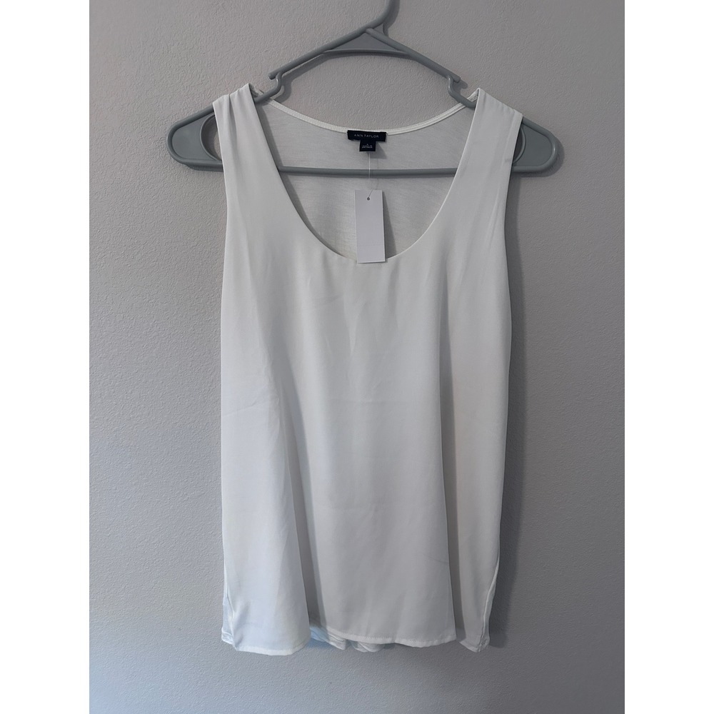 Ann Taylor Tank Top Small White NWT Mixed Media Scoop Neck Sleeveless Shell